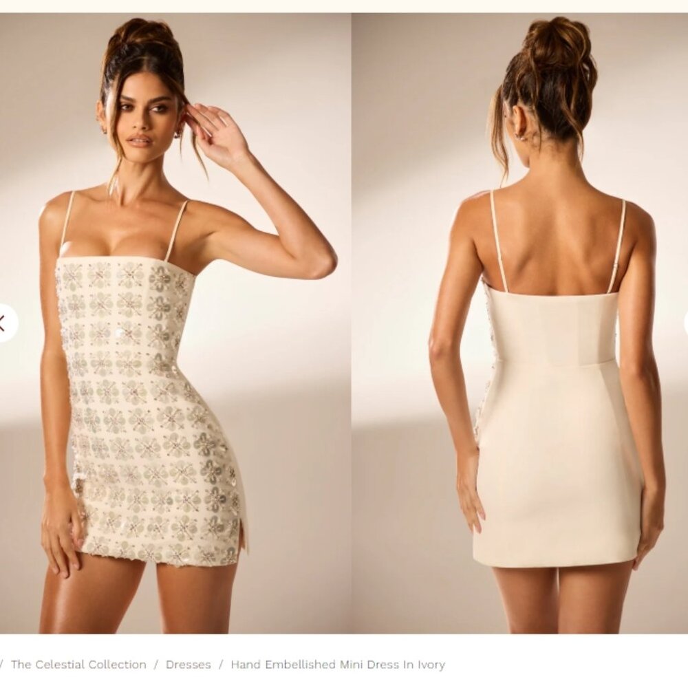 Oh Polly Hand Embellished Mini Dress in Ivory